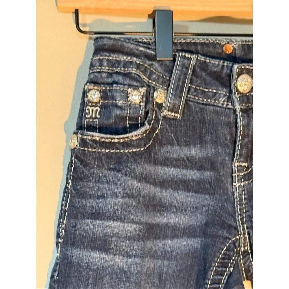 Miss Me Angel Wing Bling Embellished Flap Pocket Skinny Jeans Dark Denim Size 24